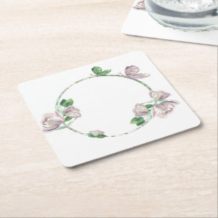 Porta-copo De Papel Quadrado flores roxas borboletas verdejante coroa