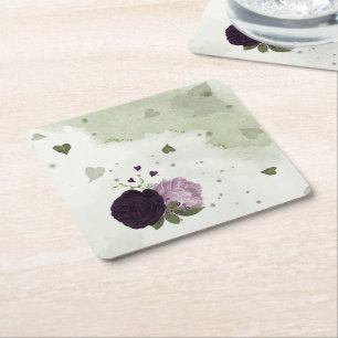Porta-copo De Papel Quadrado Flores roxas profundas e leves com folhagem