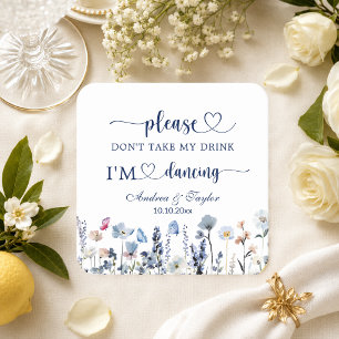 Porta-copo De Papel Quadrado Flores Silvestres Azuis Não Levem Meu Bebida Casam