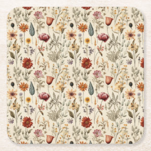 Porta-copo De Papel Quadrado Flores Silvestres Secas Vintage Burgundy Rosa Amar