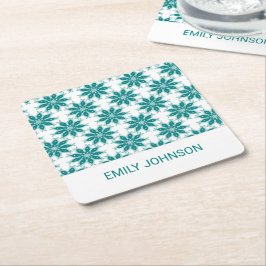 Porta-copo De Papel Quadrado Flores teares nome personalizado branco