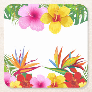 Porta-copo De Papel Quadrado Flores Tropicais Personalizadas Festa Hibisco