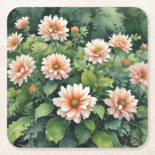 Porta-copo De Papel Quadrado Flores Vegetação Elegante Aquarela