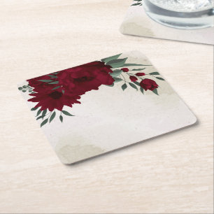 Porta-copo De Papel Quadrado Flores verde burgundy