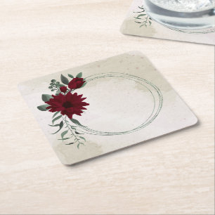 Porta-copo De Papel Quadrado Flores verdejantes de Borgonha