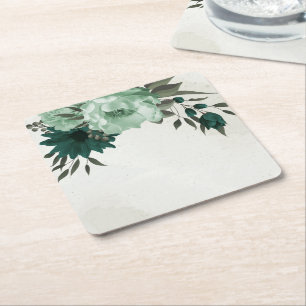 Porta-copo De Papel Quadrado flores verdes esmeralda botânico