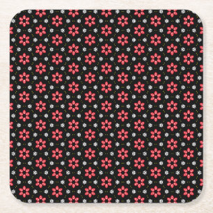 Porta-copo De Papel Quadrado Flores Vermelhas