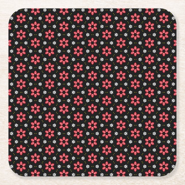 Porta-copo De Papel Quadrado Flores Vermelhas (Frente)