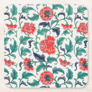 Porta-copo De Papel Quadrado Flores vermelhas