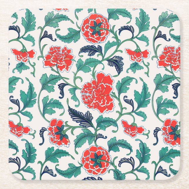 Porta-copo De Papel Quadrado Flores vermelhas (Frente)