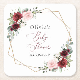 Porta-copo De Papel Quadrado Flores Vermelhas Borgonhetas, Flores Rosa, Chá de