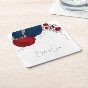 Porta-copo De Papel Quadrado flores vermelho escuro e azul marinho prata