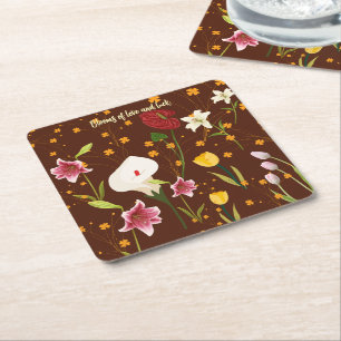Porta-copo De Papel Quadrado Flores Vibrantes