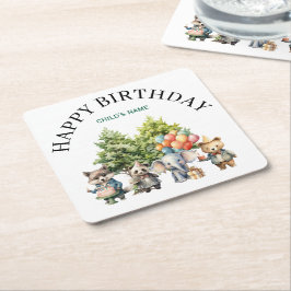 Porta-copo De Papel Quadrado Floresta de Aquarela Caprichosa de Aniversário