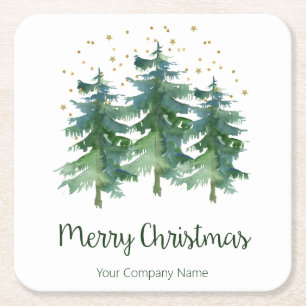 Porta-copo De Papel Quadrado Floresta de Inverno Feliz Natal Empresa