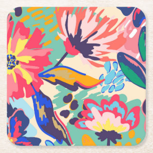 Porta-copo De Papel Quadrado Floresta e rosas