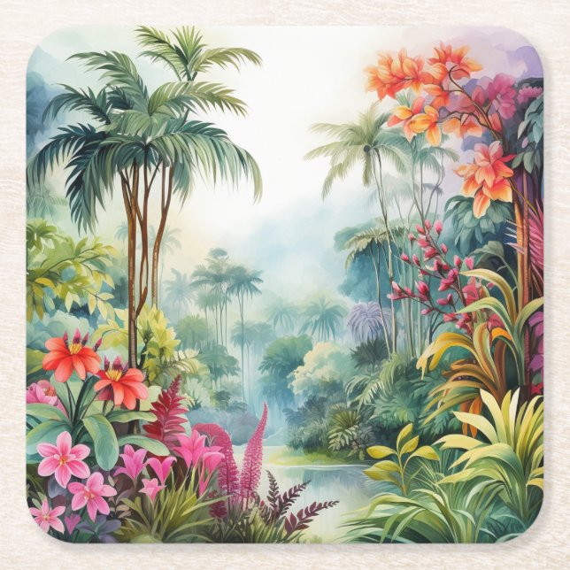 Porta-copo De Papel Quadrado Floresta Tropical (Frente)