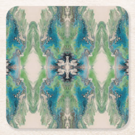 Porta-copo De Papel Quadrado Fluido Artístico Abstrato em Aqua e Verde