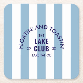 Porta-copo De Papel Quadrado Flutuando E Brindando Ao Lake Club Blue Stripe