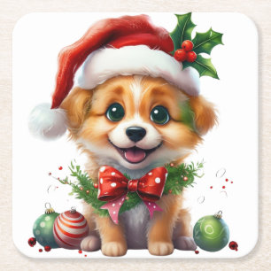 Porta-copo De Papel Quadrado Fofo de Natal bonito com Papai Noel e Arco