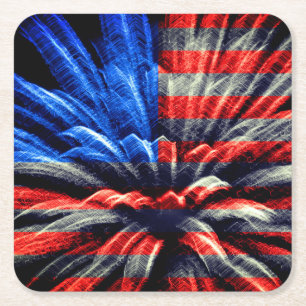 Porta-copo De Papel Quadrado Fogos de artifício Patrióticos dos Estados Unido