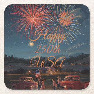 Porta-copo De Papel Quadrado Fogueira Patriótica Feliz 250º EUA Personalizada