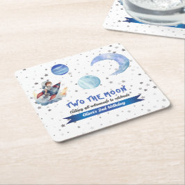 Porta-copo De Papel Quadrado Foguete Para a Lua Dois Menino Azul Aniversário de