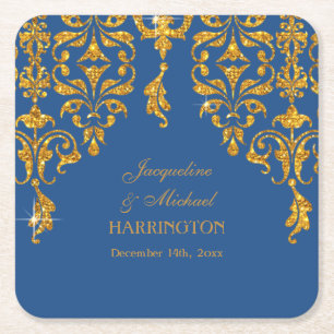 Porta-copo De Papel Quadrado Folha Damask Art Nouveau Dor de Recepção de Glitte