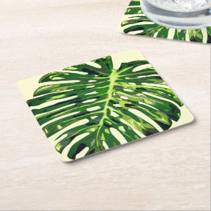 Porta-copo De Papel Quadrado Folha de Monstera Tropical