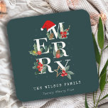 Porta-copo De Papel Quadrado Folhagem de Natal Elegante Verde Branco Feliz<br><div class="desc">Se precisar de mais alguma personalização,  por favor,  sinta-se à vontade para me enviar uma mensagem em yellowfebstudio@gmail.com.</div>