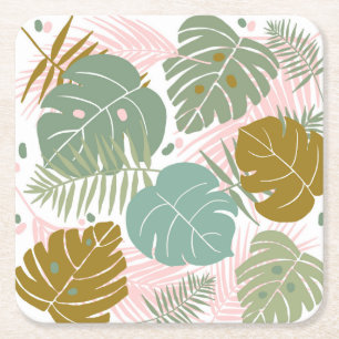 Porta-copo De Papel Quadrado Folhagem Tropical - Padrão De Monstera E Folha De
