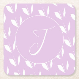 Porta-copo De Papel Quadrado Folhas brancas iniciais personalizadas de silhueta