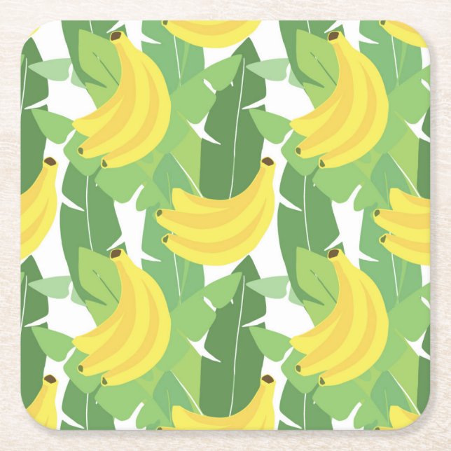 Porta-copo De Papel Quadrado Folhas da banana e teste padrão da fruta (Frente)