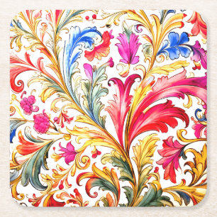 Porta-copo De Papel Quadrado Folhas de Design Florentine de rico