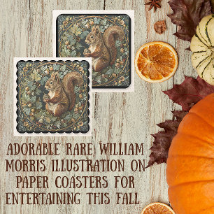 Porta-copo De Papel Quadrado Folhas de Esquilo de Outono de William Morris Baga