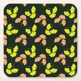 Porta-copo De Papel Quadrado Folhas de Ginko Pastel-Neon em Fundo Preto