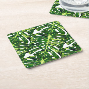 Porta-copo De Papel Quadrado Folhas de Monstera Tropicais