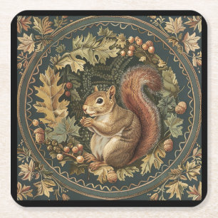 Porta-copo De Papel Quadrado Folhas de Outono Esquilo William Morris Bagas