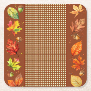 Porta-copo De Papel Quadrado Folhas de outono & Gingham