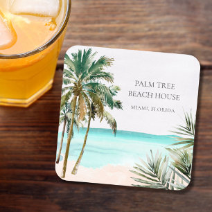 Porta-copo De Papel Quadrado Folhas de Palmeira Tropical Personalizadas Praia A