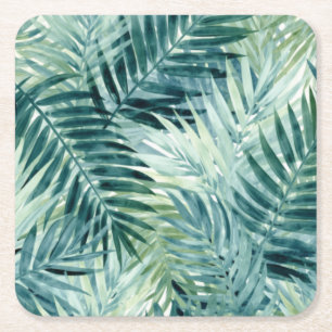 Porta-copo De Papel Quadrado Folhas de Palmeira Verde Turquesa