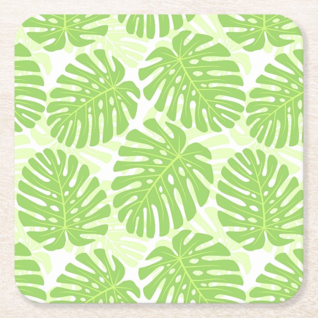 Porta-copo De Papel Quadrado Folhas De Plantas Tropicais - Padrão De Monstera (Frente)