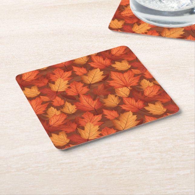 Porta-copo De Papel Quadrado Folhas de queda laranja (Inclinado)