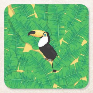 Porta-copo De Papel Quadrado Folhas de tucano e de banana