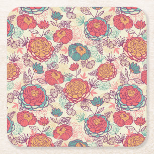 Porta-copo De Papel Quadrado Folhas e flores de pénia