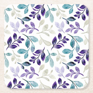 Porta-copo De Papel Quadrado Folhas Harmoniosas em Aquarela Design