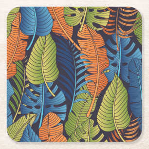 Porta-copo De Papel Quadrado Folhas tropicais, padrão floral sem costura.