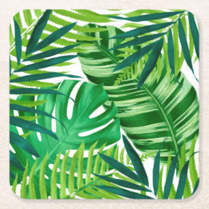Porta-copo De Papel Quadrado Folhas tropicais verdes