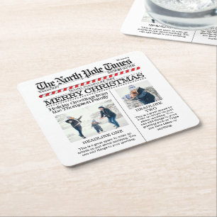 Porta-copo De Papel Quadrado Folheto de Natal - Colagem de Fotos Simples