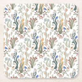 Porta-copo De Papel Quadrado Folk Art Meadow e Blue Bird na Terra Tones